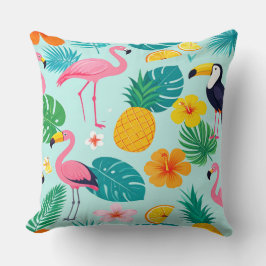 Tropical Paradise Pattern - Flamingos Hibiscus Mon Kudde