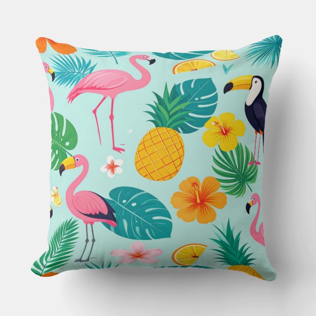 Tropical Paradise Pattern - Flamingos Hibiscus Mon Kudde (Framsida)