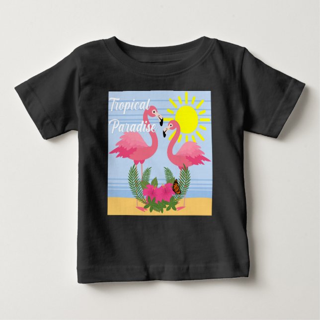 Tropical Paradise Rosa Flamingo - Baby Bra Jersey T Shirt (Framsida)