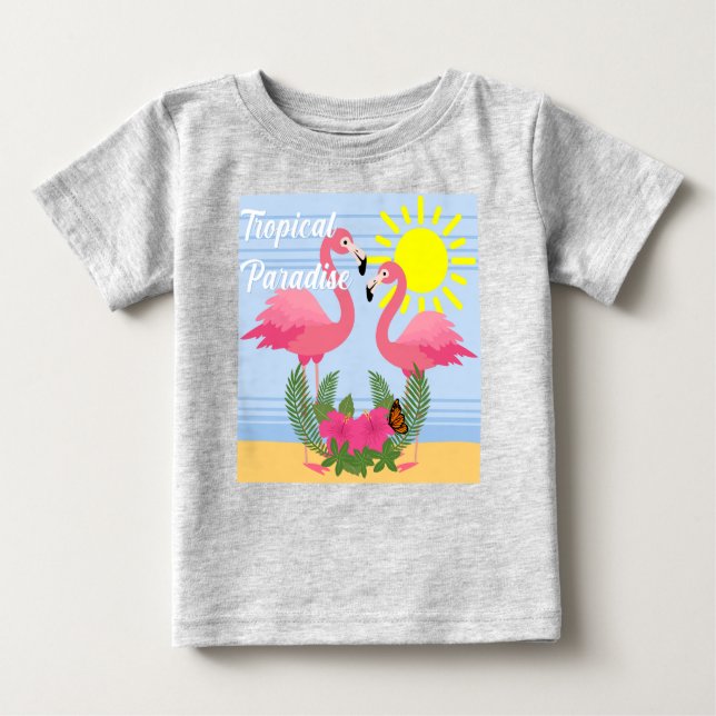 Tropical Paradise Rosa Flamingo - Baby Bra Jersey T Shirt (Framsida)