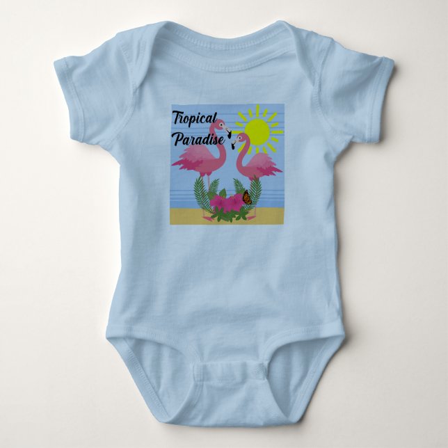 Tropical Paradise Rosa Flamingo - Baby Jersey Body T Shirt (Framsida)