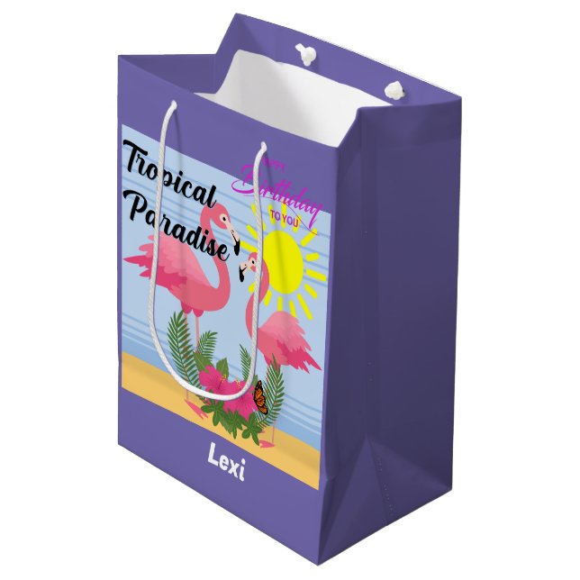 Tropical Paradise Rosa Flamingo - Gift Bag - Mediu (Framsidan Vinklad)