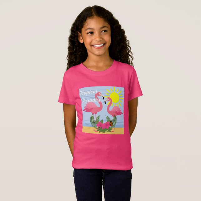 Tropical Paradise Rosa Flamingo - Girls Bra Jers T Shirt (Hel framsida)
