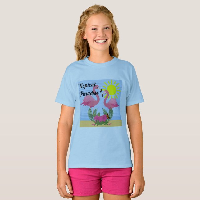 Tropical Paradise Rosa Flamingo - Girls'Basic T-S T Shirt (Hel framsida)