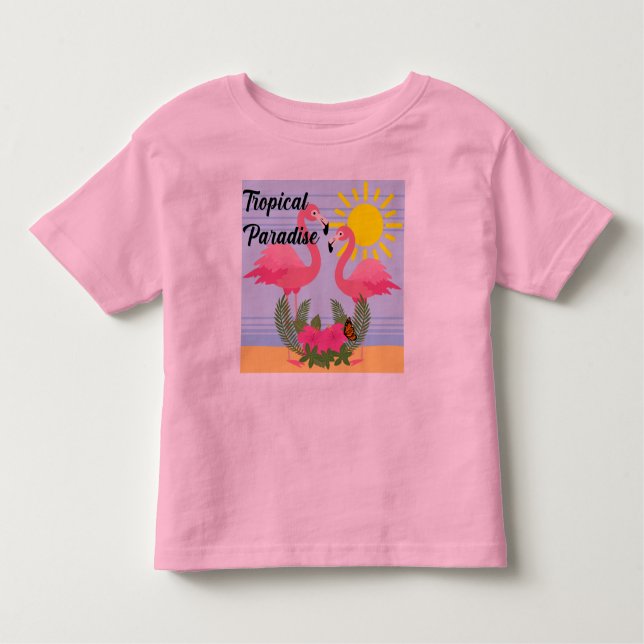 Tropical Paradise Rosa Flamingo - Småbarn Bra Jer T Shirt (Framsida)