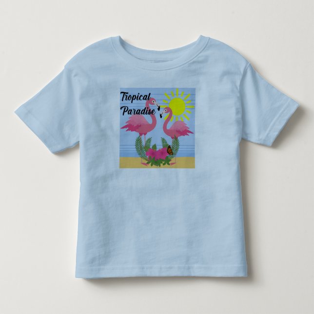 Tropical Paradise Rosa Flamingo - Småbarn Bra Jer T Shirt (Framsida)