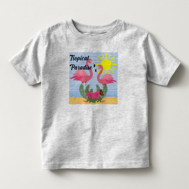 Tropical Paradise Rosa Flamingo - Småbarn Bra Jer T Shirt (Framsida)