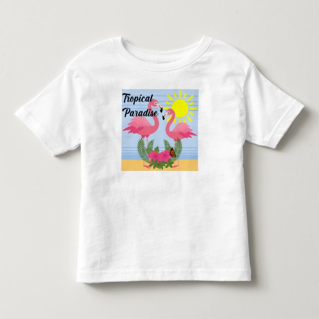 Tropical Paradise Rosa Flamingo - Småbarn Bra Jer T Shirt (Framsida)