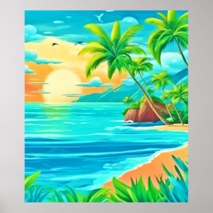 Tropical Paradise Sunset Kusten View Poster