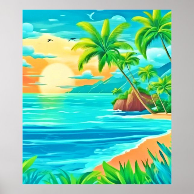 Tropical Paradise Sunset Kusten View Poster (Framsidan)