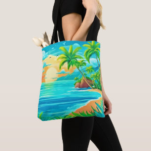 Tropical Paradise Sunset Kusten View Tygkasse