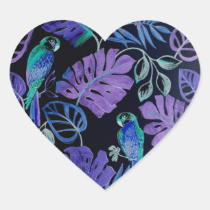 Tropical Parrot Paradise Heart Stickers Hjärtformat Klistermärke