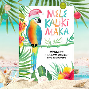 Tropical Parrot Santa Mele Kalikimaka Hawaiian Julkort