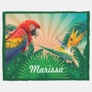 Tropical Parrot WIth Personlig Namn eller Quote Fleecefilt