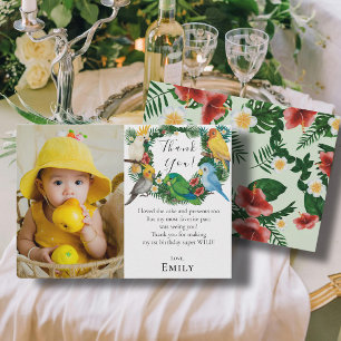 Tropical Parrots Exotic Greenery Birthday Photo Tack Kort