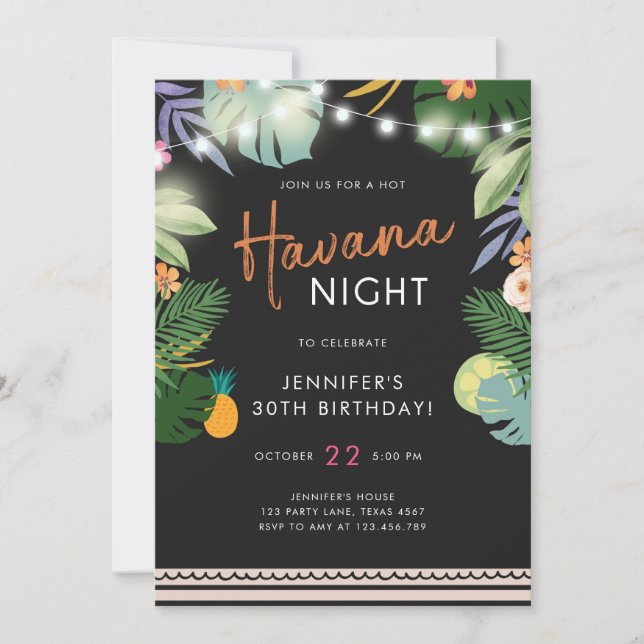 Tropical Party Hett Natt i Havanna Birthday Shower Inbjudningar (Framsida)