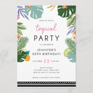 Tropical Party Luau Aloha Rosa Birthday-inbjudan Inbjudningar