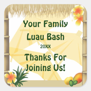 Tropical Party Tiki Hut Party Favor Sticker Fyrkantigt Klistermärke