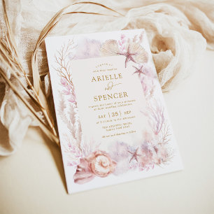 Tropical Pastel Corals Beach i Dreamy Ocean Bröllo Inbjudningar