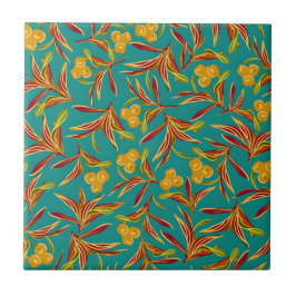 Tropical Pattern with Red and Yellow Leaves Kakelplatta
