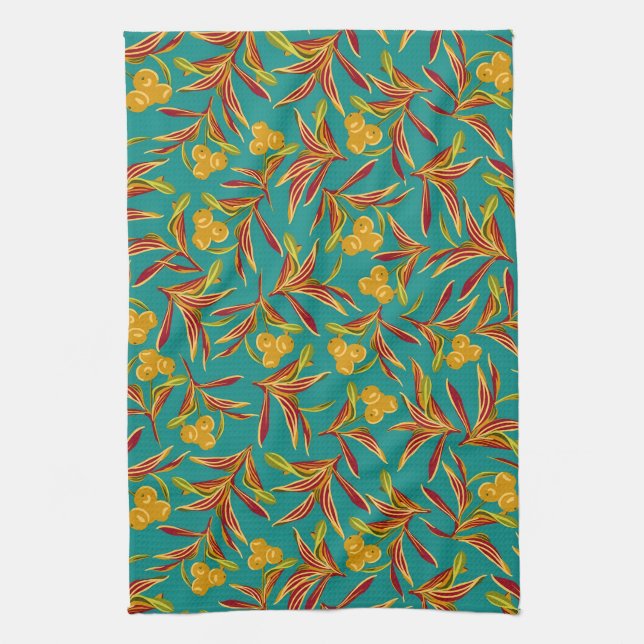 Tropical Pattern with Red and Yellow Leaves Kökshandduk (Vertikal)