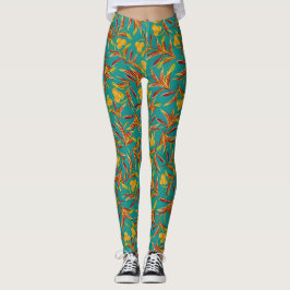 Tropical Pattern with Red and Yellow Leaves Leggings