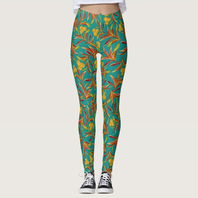 Tropical Pattern with Red and Yellow Leaves Leggings (Framsida)