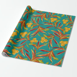 Tropical Pattern with Red and Yellow Leaves Presentpapper