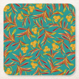 Tropical Pattern with Red and Yellow Leaves Underlägg Papper Kvadrat