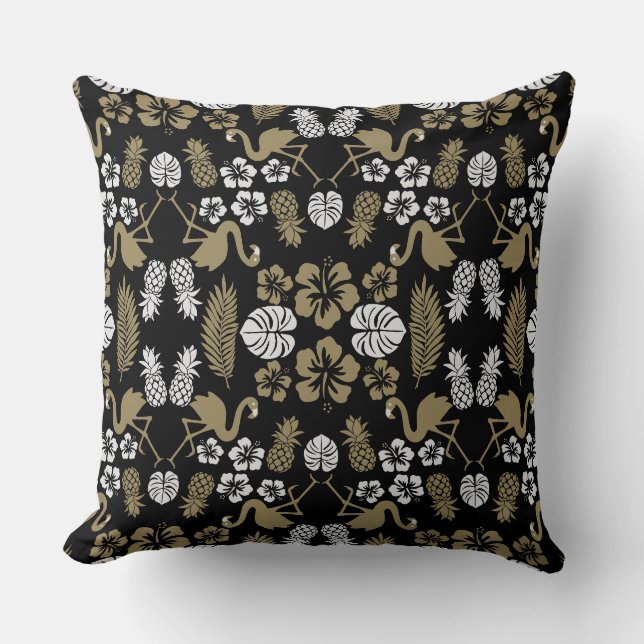 Tropical Patterned guld Blommigt Kudde (Framsida)