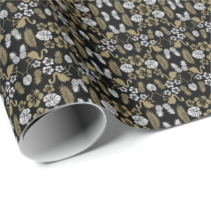 Tropical Patterned guld Blommigt Presentpapper
