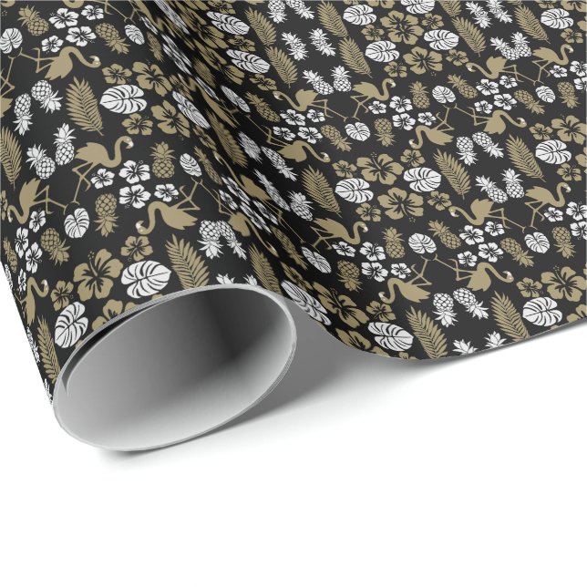 Tropical Patterned guld Blommigt Presentpapper (Rullad Hörn)