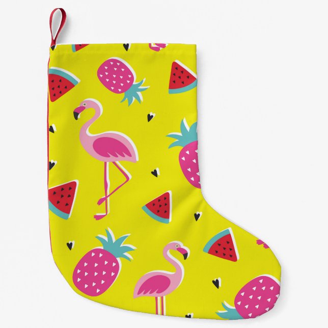  tropical patternwith pink pineapple, flamingos, w liten julstrumpa (Framsidan)