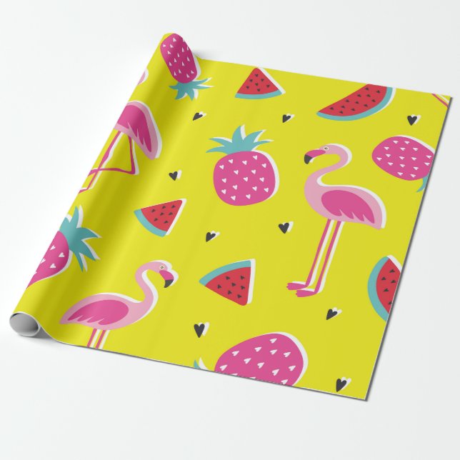  tropical patternwith pink pineapple, flamingos, w presentpapper (Utrullad)
