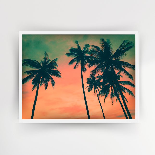 Tropical Peach Sunset and Handflatan Träd Travel P Poster (Skapare uppladdad)