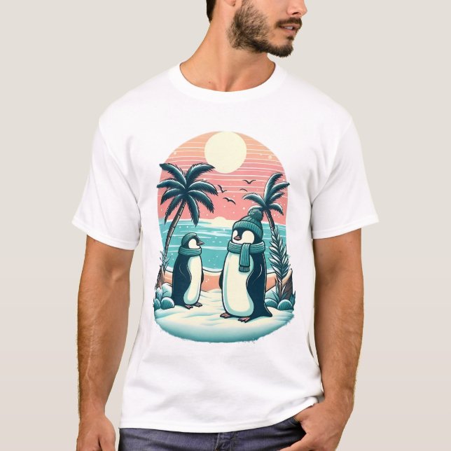 Tropical Penguins – Winter Vacation Vibes T Shirt (Framsida)