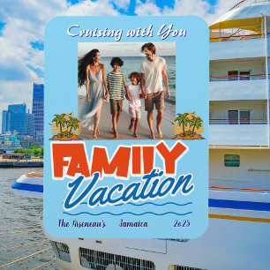 Tropical Personalize Family Cruise Blue Magnet