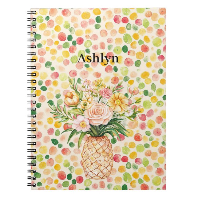 Tropical Pineapple Blush Yellow Floral Anteckningsbok (Framsidan)