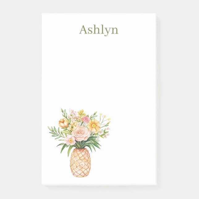 Tropical Pineapple Blush Yellow Floral Post-it Block (Framsida)