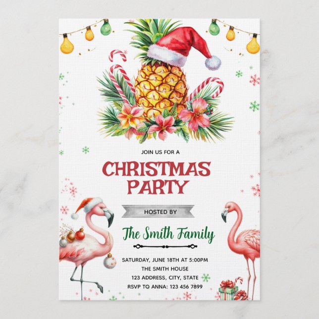 Tropical Pineapple Christmas Invitation Inbjudningar (Framsida)