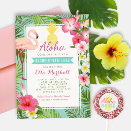 Tropical Pineapple Rosa Flamingo Bachelorette Luau Inbjudningar