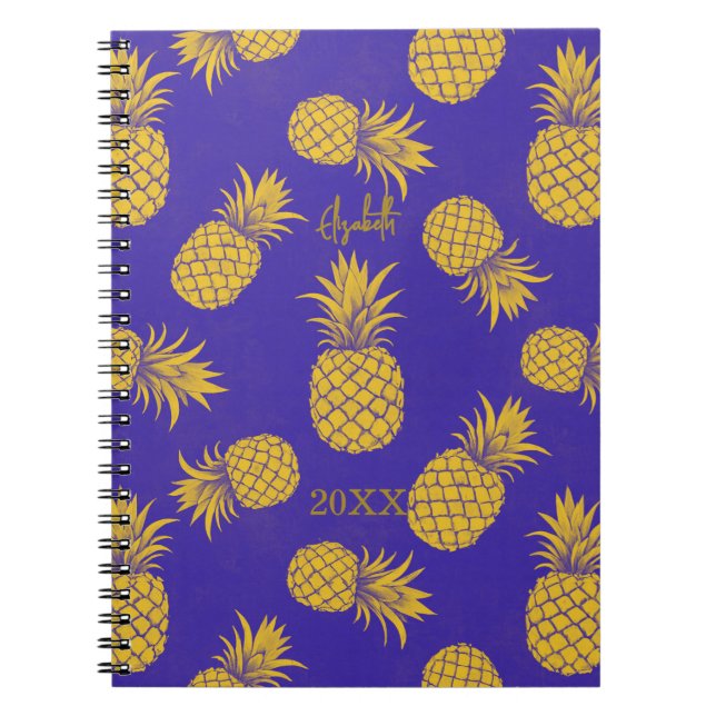 Tropical Pineapple with Name – Watercolor Style Anteckningsbok (Framsidan)