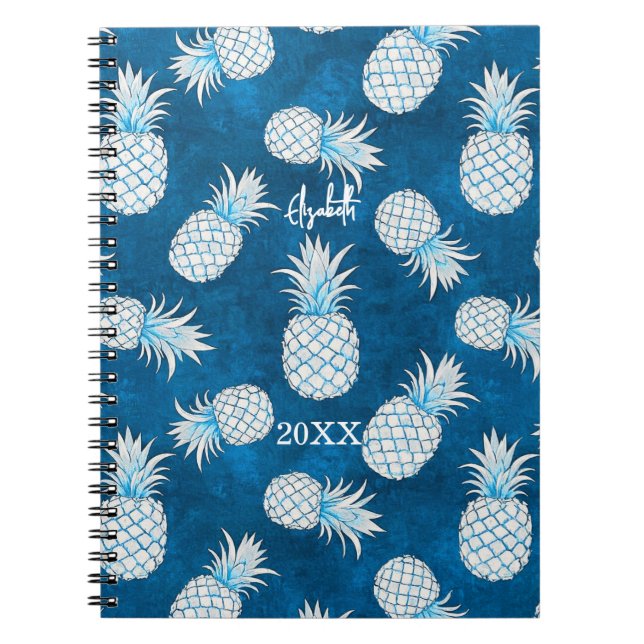 Tropical Pineapple with Name – Watercolor Style Anteckningsbok (Framsidan)