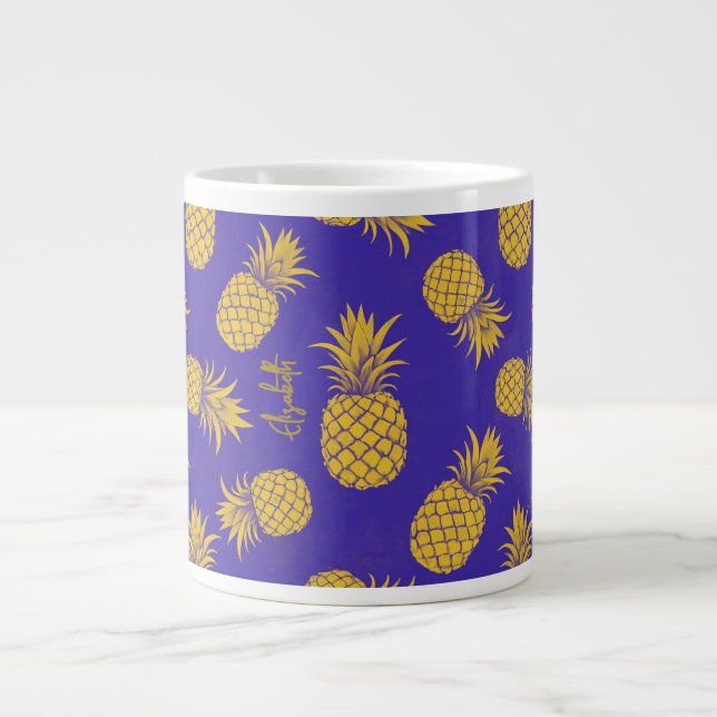 Tropical Pineapple with Name – Watercolor Style Jumbo Mugg (Framsidan)