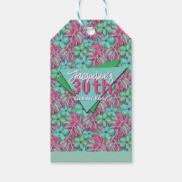 Tropical Pink and Green Floral Birthday Presentetikett