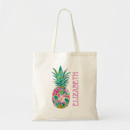Tropical Pink and Green Floral Pineapple Tygkasse