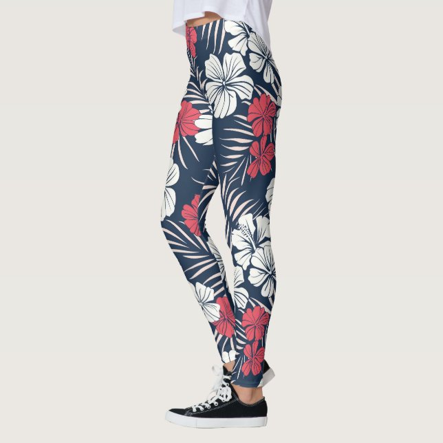 Tropical Pink and Navy Floral Leggings (Vänster)