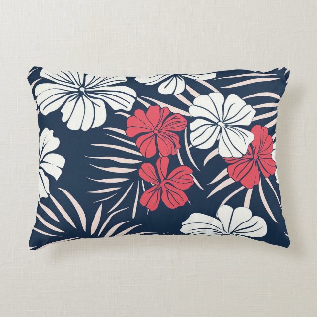 Tropical Pink and Navy Floral Prydnadskudde (Framsidan)