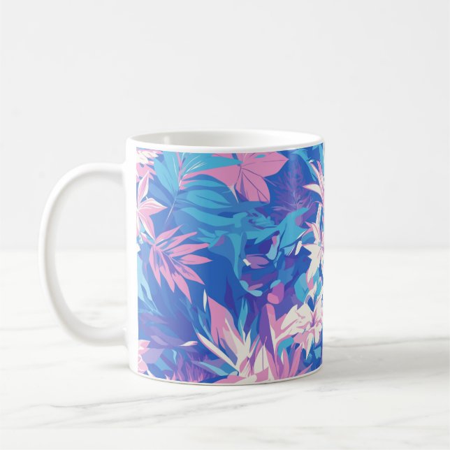 🌺 Tropical Pink & Blue Floral Pattern - Fresh & V Kaffemugg (Vänster)