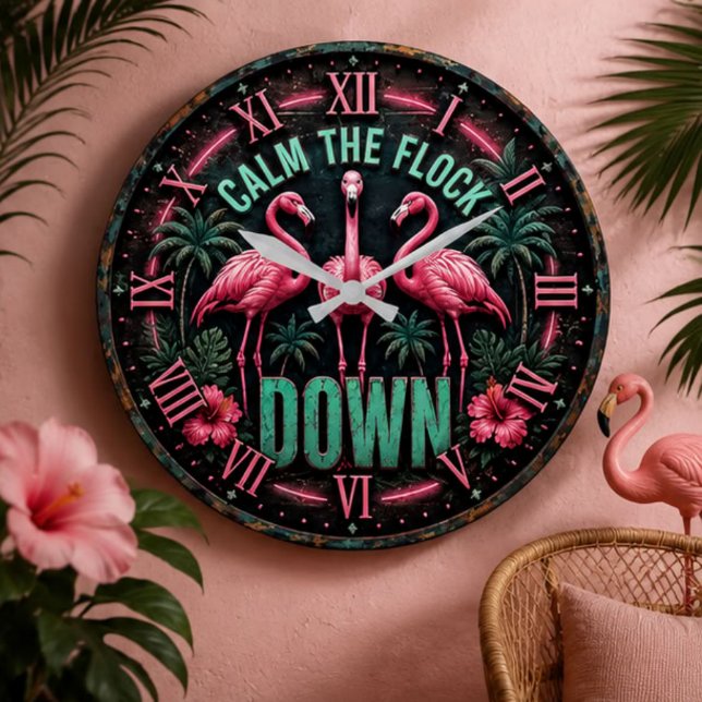 Tropical Pink Flamingo Beach Summer Home Stor Klocka (Skapare uppladdad)